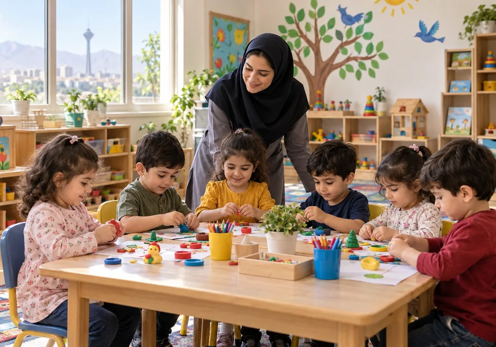 نظارت مربی بر شش کودک در کلاس مهدکودک
